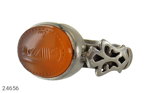 انگشتر نقره عقیق یمنی نارنجی ضابطی مردانه دست ساز [شرف الشمس] - 24656